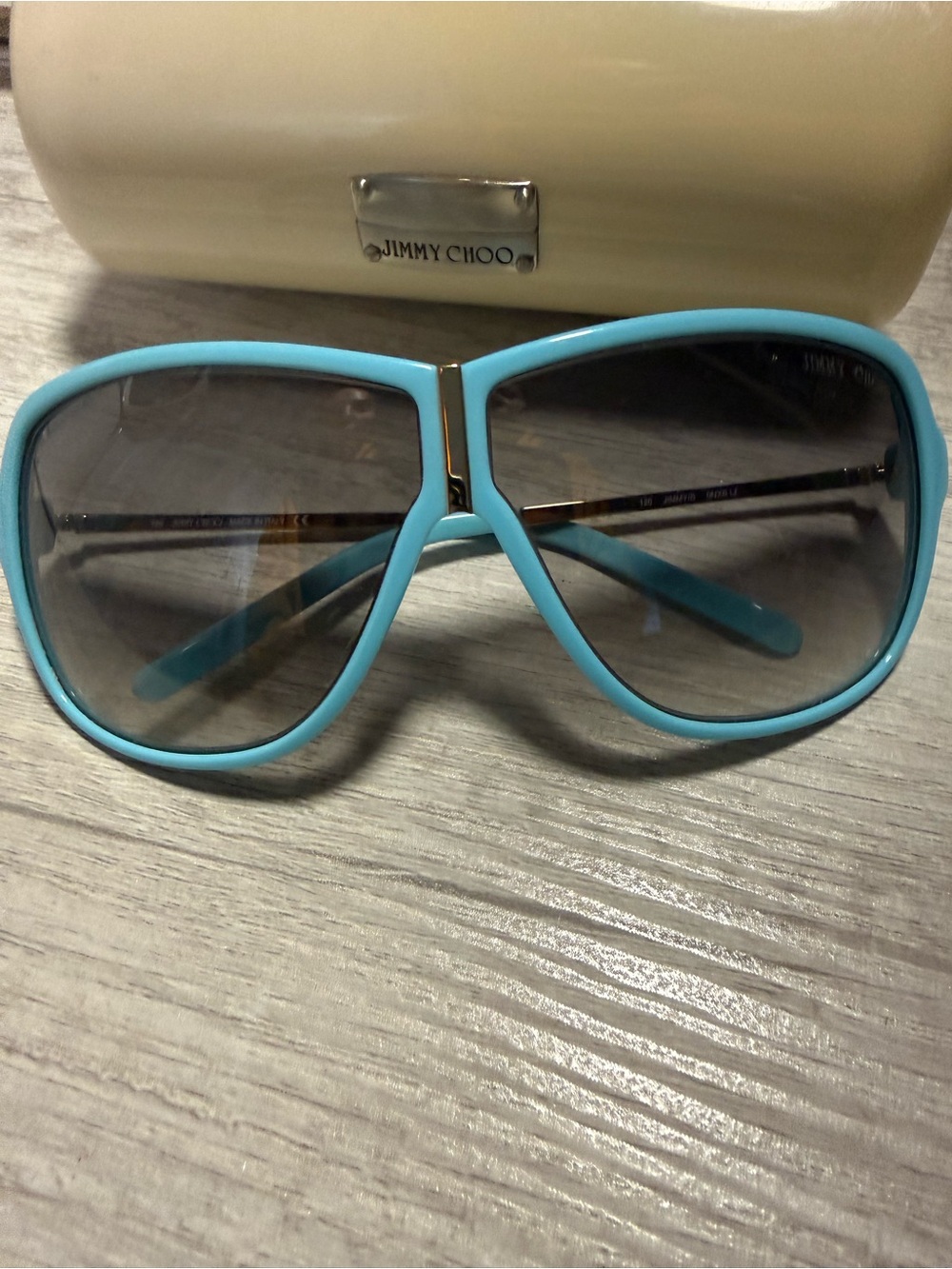 Jimmy Choo Turquoise Aviator Sunglasses with Gold Bridge